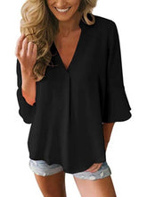 Load image into Gallery viewer, Loose chiffon shirt with 3/4 sleeves and ruffles