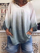Load image into Gallery viewer, Camiseta feminina de algodão e linho com decote em V