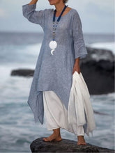 Load image into Gallery viewer, Asymmetric vintage linen dress with 3/4 sleeves and round neck