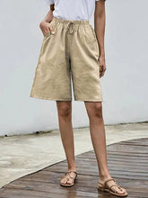 Load image into Gallery viewer, Shorts de lino con bolsillo de talla grande para mujer