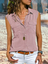 Load image into Gallery viewer, Women's Solid Color Button Down Sleeveless Shirt