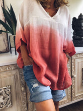 Load image into Gallery viewer, Camiseta feminina de algodão e linho com decote em V