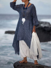Load image into Gallery viewer, Asymmetric vintage linen dress with 3/4 sleeves and round neck