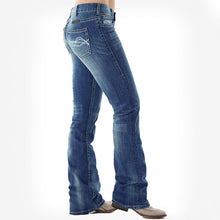 Load image into Gallery viewer, Jeans de bota elástica lavada bordada