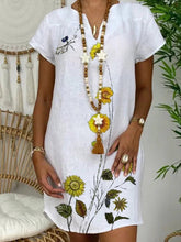 Load image into Gallery viewer, Vestido de mujer de algodón y cuello de pico con estampado de margaritas