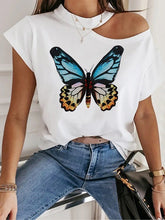 Load image into Gallery viewer, Women's Butterfly Print Short Sleeve T-Shirt