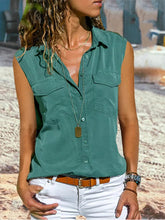 Load image into Gallery viewer, Women's Solid Color Button Down Sleeveless Shirt