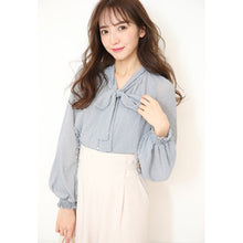 Load image into Gallery viewer, Chiffon shirt with bow tie and lantern sleeves