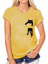 Load image into Gallery viewer, Pocket Cat Print Round Neck Short Sleeve T-Shirt