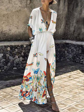 Load image into Gallery viewer, Vestido dividido de manga en V profunda con estampado de mariposas para mujer