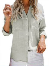 Load image into Gallery viewer, Camisa feminina de mangas compridas de algodão e linho