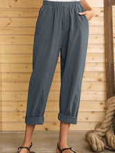 Load image into Gallery viewer, Plain cotton and linen casual pants for women