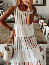 Load image into Gallery viewer, Vestido maxi listrado sem mangas arco-íris