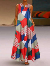 Load image into Gallery viewer, Vestido maxi sem mangas com estampa geométrica e decote em V