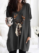 Load image into Gallery viewer, Camisa larga de gola redonda com estampa bege