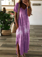 Load image into Gallery viewer, Vestido feminino com decote em V solto e confortável manga curta tie dye