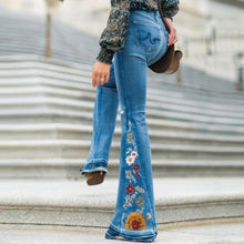 Load image into Gallery viewer, Jean Embroidered Flare Pants