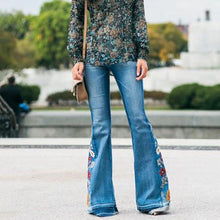 Load image into Gallery viewer, Jean Embroidered Flare Pants