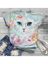 Load image into Gallery viewer, Camiseta de algodão vintage com estampa de gato em volta