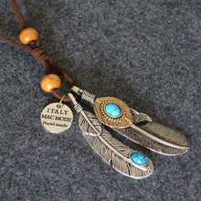 Load image into Gallery viewer, Unisex long wooden pearl necklace with literary feathers