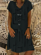 Load image into Gallery viewer, Vestido folgado com decote em V em algodão estampado e linho