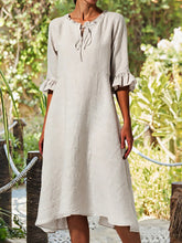 Load image into Gallery viewer, Lace-up midi dress with ruffle sleeves Plain straight dress