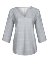 Load image into Gallery viewer, Camiseta feminina de algodão xadrez de manga comprida