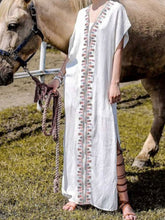 Load image into Gallery viewer, Vestido de playa con cuello de pico estampado de manga larga estilo étnico para mujer