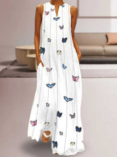 Load image into Gallery viewer, Vestido longo sem mangas com decote em V e estampa borboleta