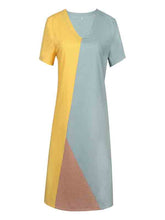 Load image into Gallery viewer, Vestido curto tricolor de algodão e linho com decote em V