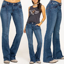 Load image into Gallery viewer, Jeans feminino bootcut com costura decorativa