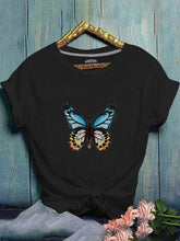 Load image into Gallery viewer, T-shirt casual feminina verão decote redondo borboleta estampa legal