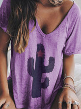 Load image into Gallery viewer, Camiseta feminina vintage com estampa de cacto casual