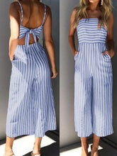 Load image into Gallery viewer, Long striped cotton and linen jumpsuit