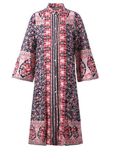 Load image into Gallery viewer, Vestido curto boêmio estampado retrô abotoado