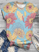 Load image into Gallery viewer, Camiseta feminina estampada de crisântemo casual manga curta