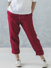 Load image into Gallery viewer, Calças femininas de linho com bolso plus size