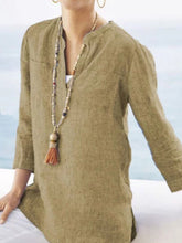 Load image into Gallery viewer, Camisa de lino con bolsillo cómodo para mujer