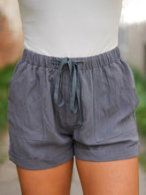 Load image into Gallery viewer, High-waisted lace-up cotton and linen shorts for women