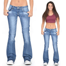 Load image into Gallery viewer, Low rise, faded and frayed bootcut jeans