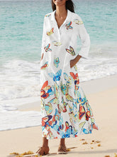 Load image into Gallery viewer, Vestido de manga larga con cuello en V y estampado de mariposas para mujer