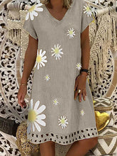 Load image into Gallery viewer, Confortável vestido casual de algodão estampado da margarida para mulheres