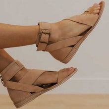 Load image into Gallery viewer, Women's flat sandals with open buckle and retro buckle