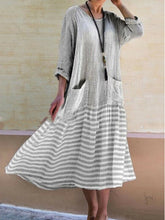Load image into Gallery viewer, Vestido de manga comprida com gola redonda e saia larga