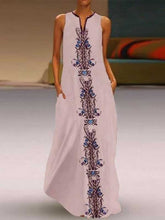 Load image into Gallery viewer, Vestido maxi estampado sem mangas com decote em V retrô simples