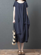 Load image into Gallery viewer, Round neck short sleeve linen dress