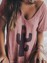 Load image into Gallery viewer, Camiseta feminina vintage com estampa de cacto casual