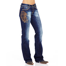 Load image into Gallery viewer, Washed Rhinestone Embroidered Stretch Bootcut Jeans
