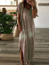 Load image into Gallery viewer, Vestido feminino com decote em V solto e confortável manga curta tie dye