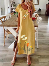 Load image into Gallery viewer, Vestido comprido com mangas curtas com estampa borboleta e flor